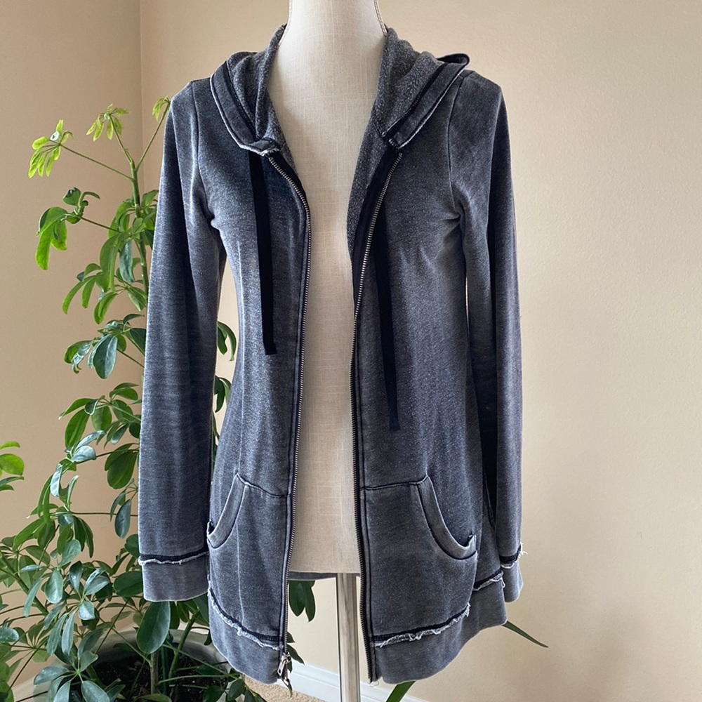 EUC CHANCE OR FATE ZIP UP HOODIE WEATHERED LONG SLEEVE DISTRESSED RAW EDGES